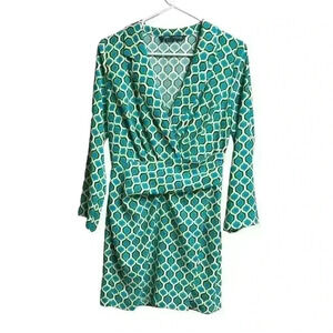 Zara Geometric Print Blazer Dress Size Small Shades of Blue and Green